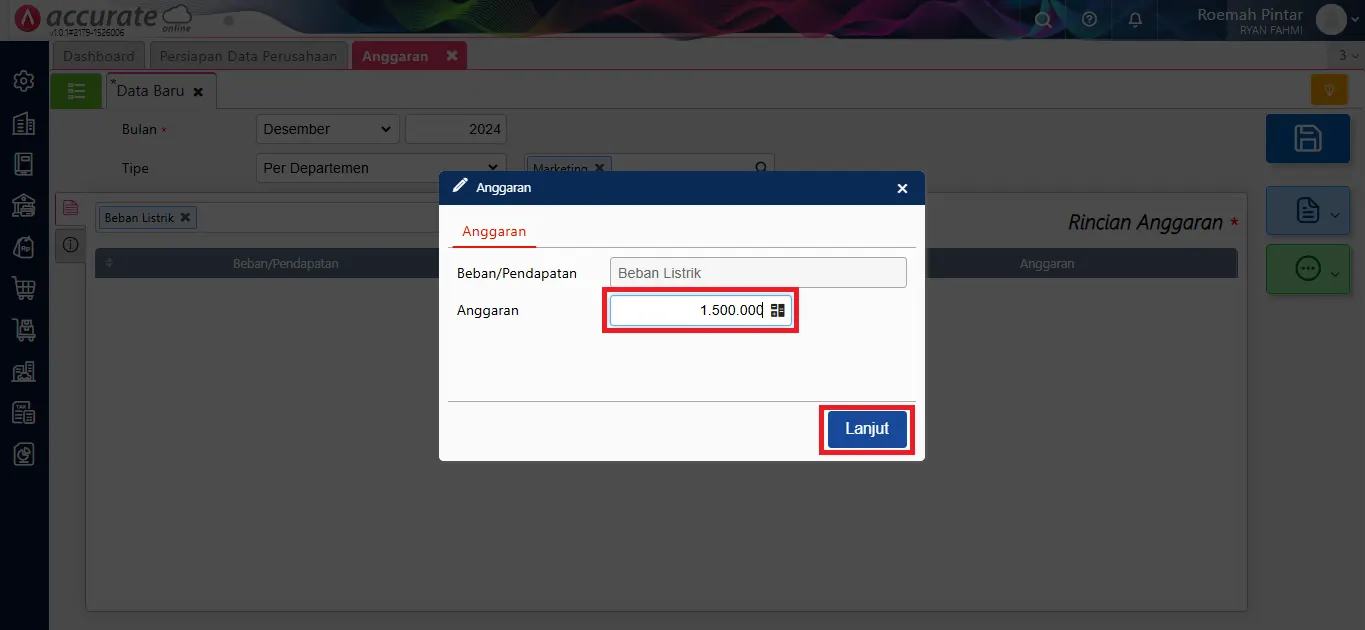 cara membuat dan menghapus anggaran
